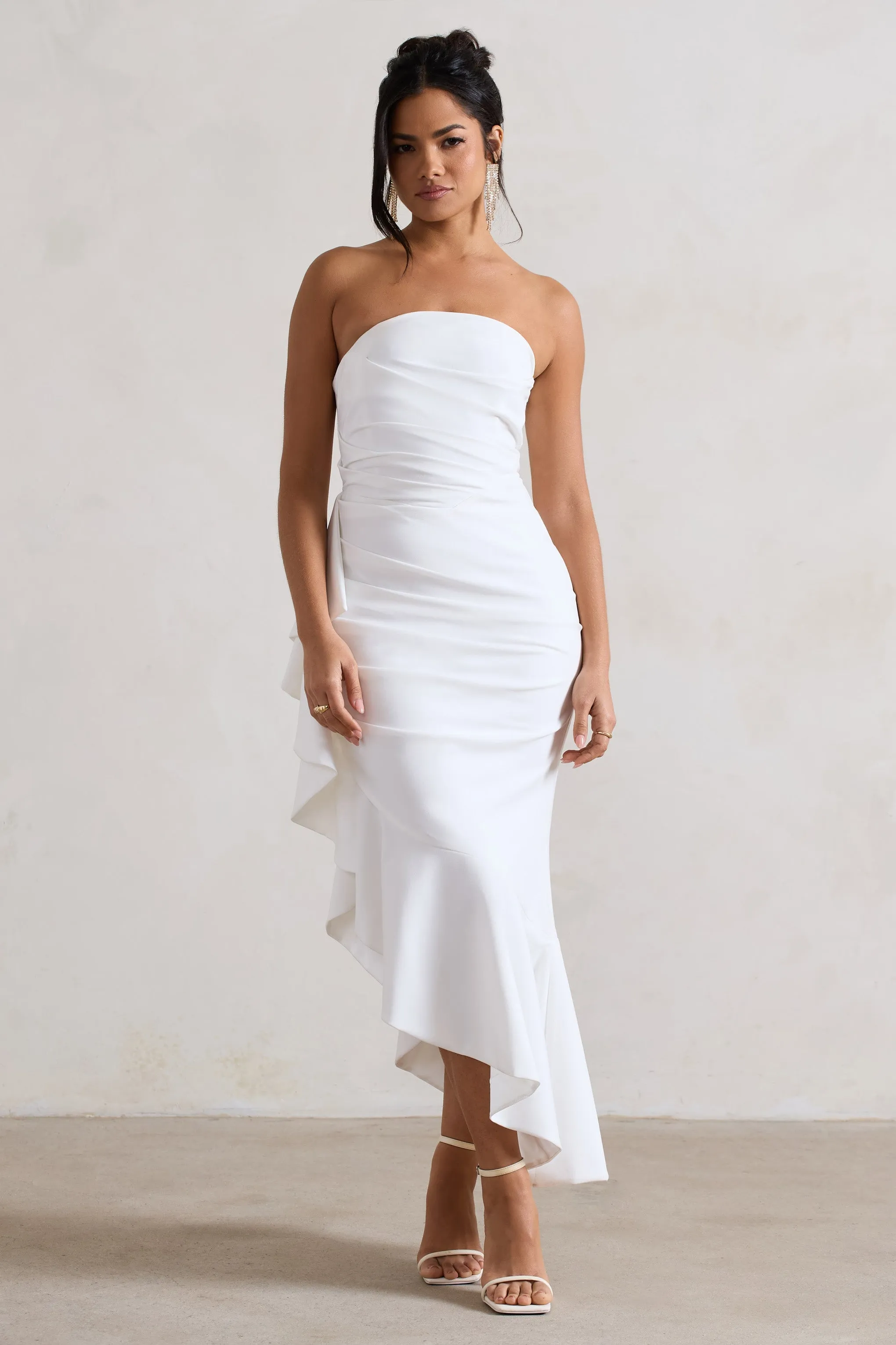 New Age | White Strapless Asymmetric Ruffled Maxi Dress sold by Club L London product image thumbnail 4