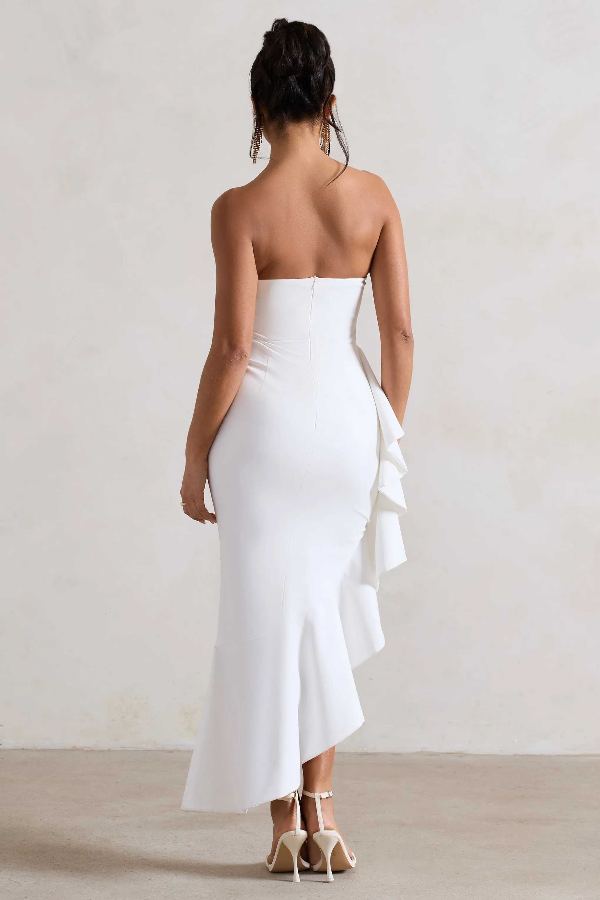 New Age | White Strapless Asymmetric Ruffled Maxi Dress sold by Club L London product image thumbnail 2