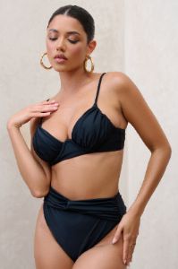 Opal | Black Ruched Bikini Top sold by Club L London