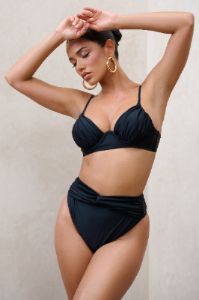 Opal | Black Ruched Bikini Top sold by Club L London