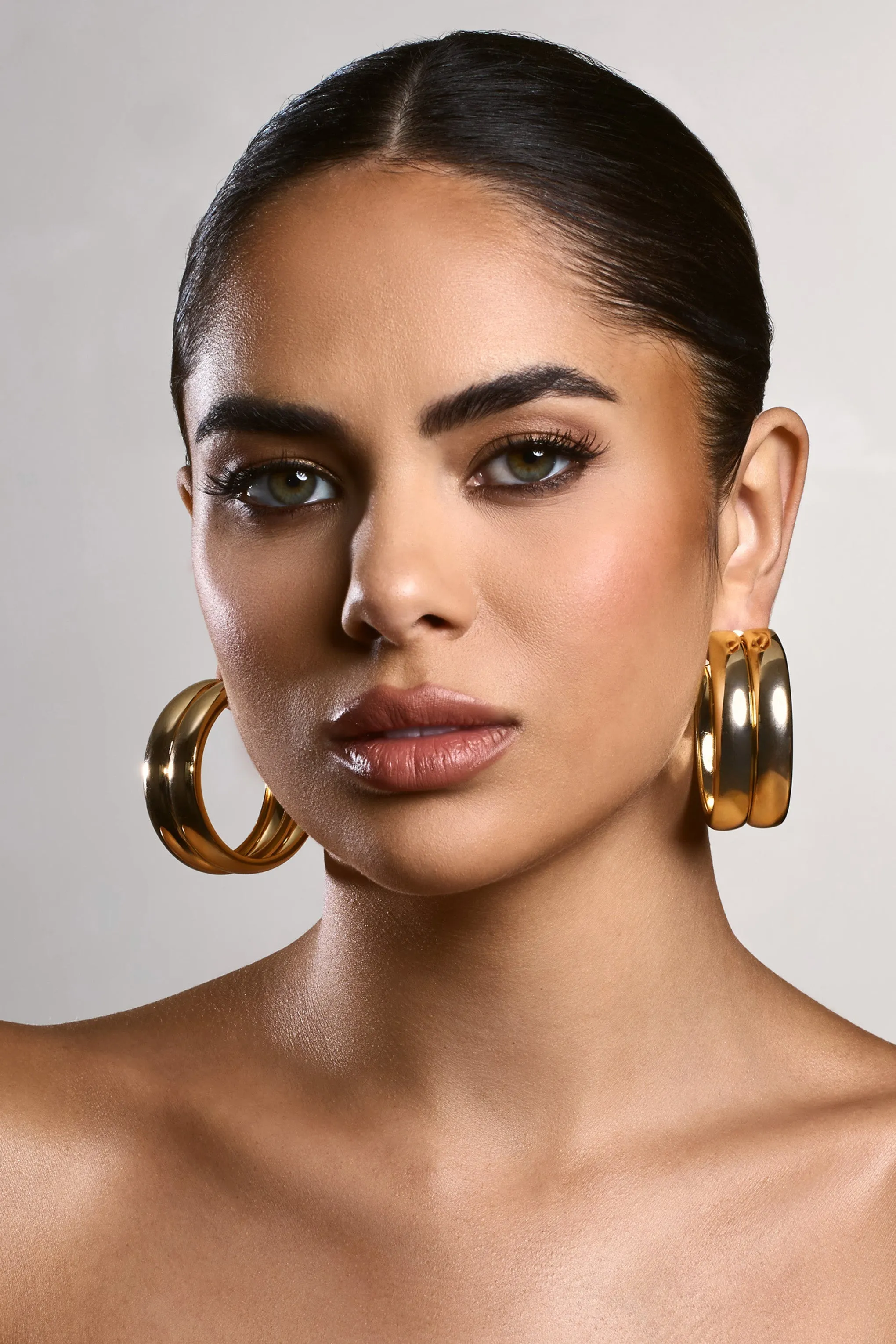 Eleasha | Gold Chunky Layered Hoop Earrings sold by Club L London product image thumbnail 2