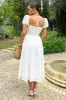 Corfu | White Lace Puff-Sleeve Belted Midi Dress sold by Club L London