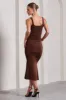 Evora | Chocolate Ruched Square-Neck Midi Dress sold by Club L London