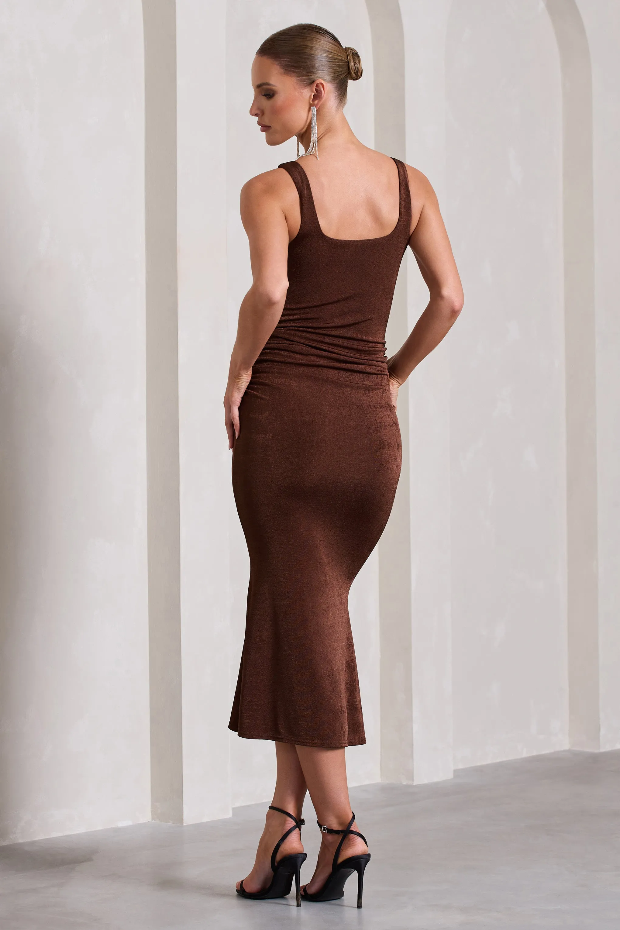 Evora | Chocolate Ruched Square-Neck Midi Dress sold by Club L London product image thumbnail 2