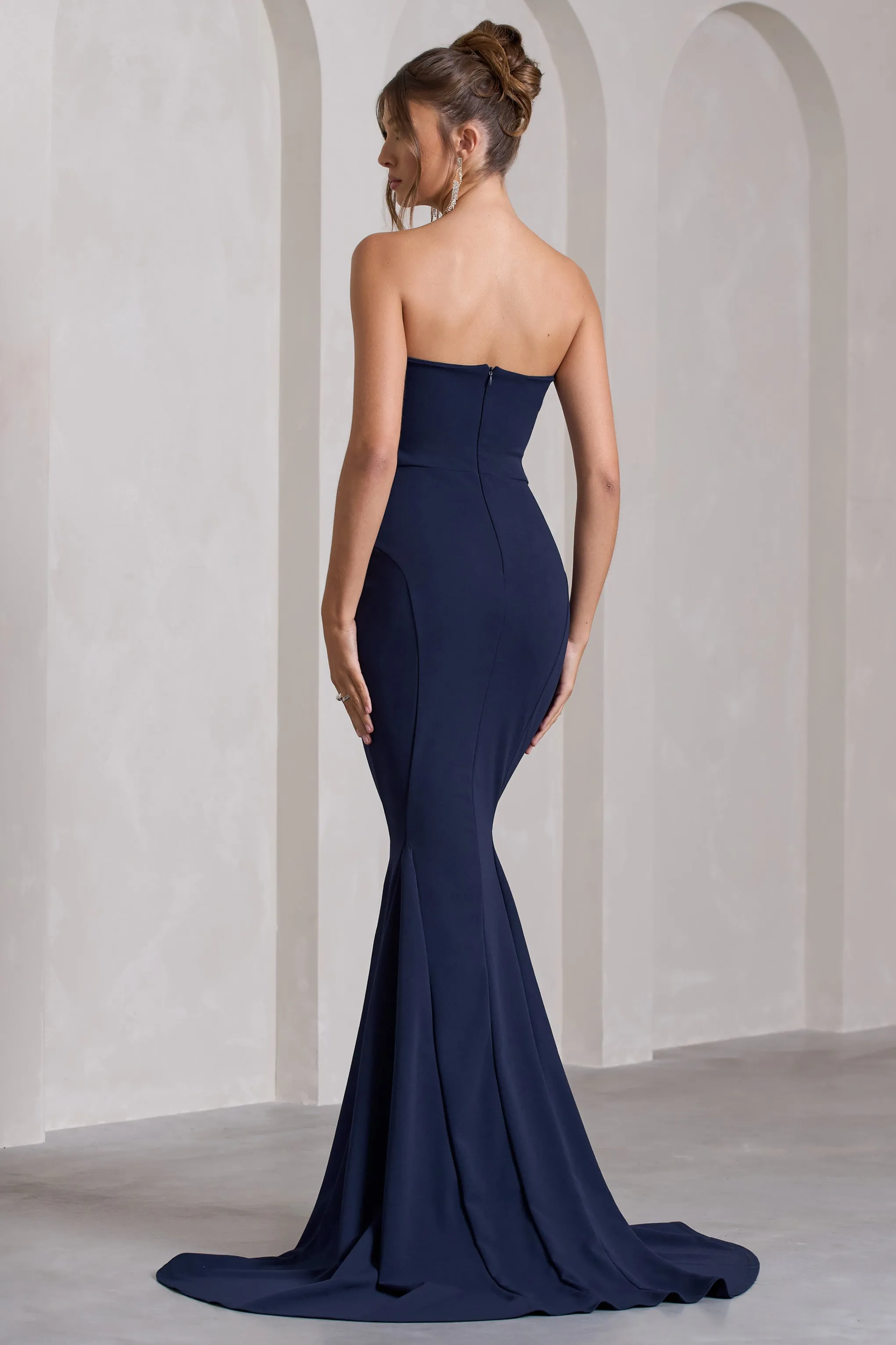 Impress Me | Navy Strapless Bandeau Fishtail Maxi Dress sold by Club L London product image thumbnail 2
