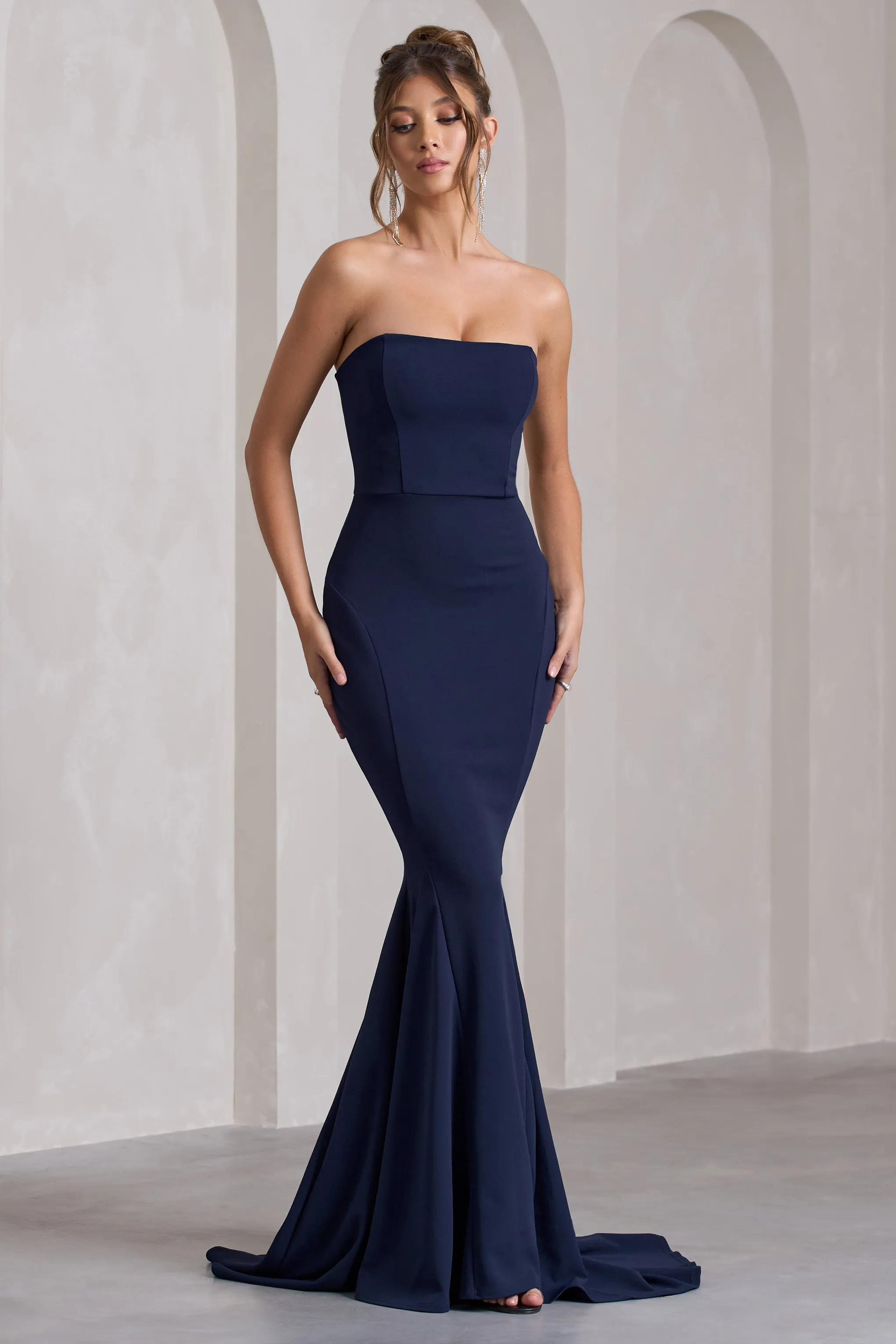 Impress Me | Navy Strapless Bandeau Fishtail Maxi Dress sold by Club L London product image thumbnail 5
