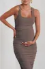 Lisbon | Mocha Maternity Square Neck Ruched Midi Dress sold by Club L London