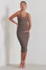 Lisbon | Mocha Maternity Square Neck Ruched Midi Dress sold by Club L London