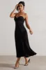 Bordeaux | Black Satin Corset Style Midi Dress sold by Club L London