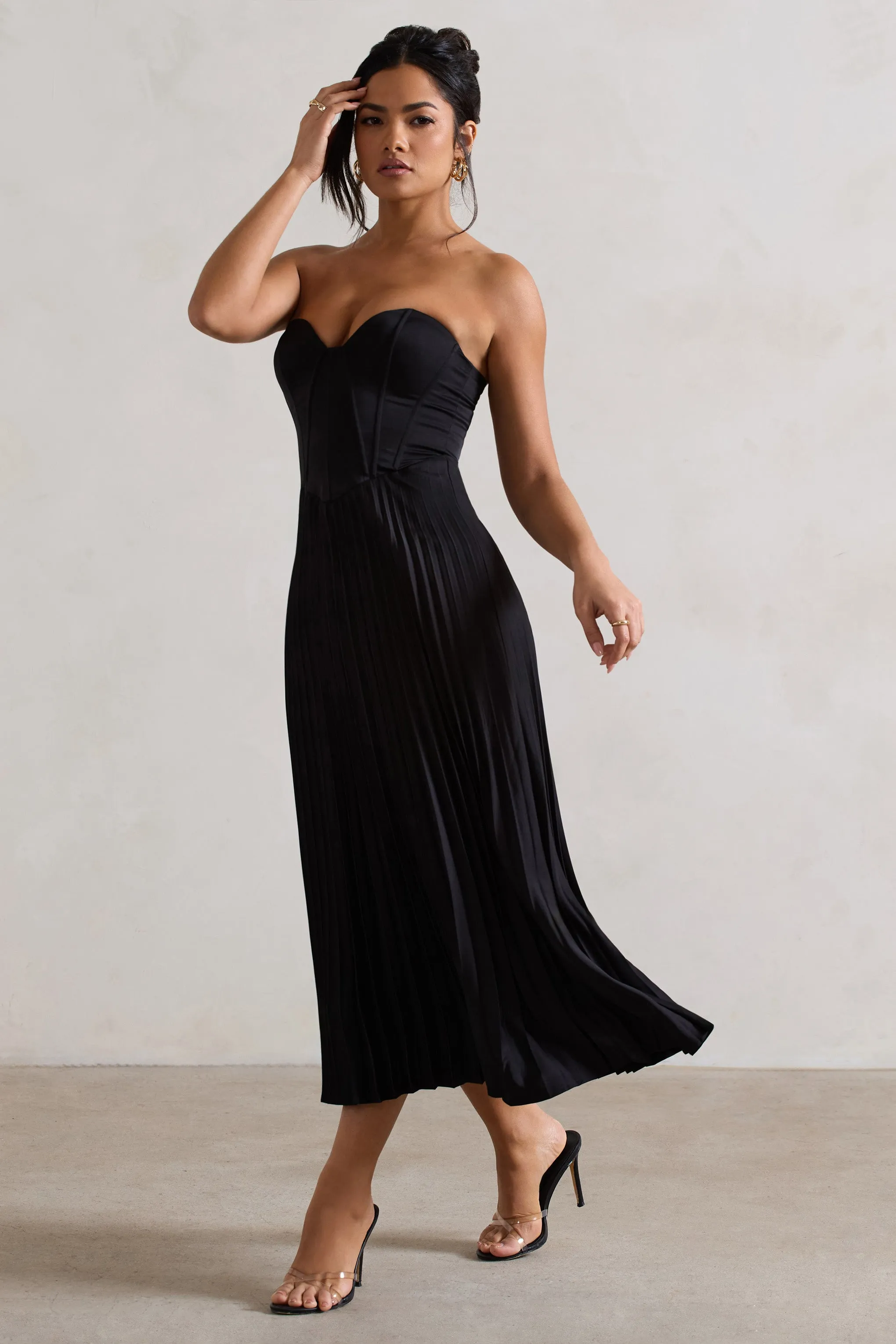 Bordeaux | Black Satin Corset Style Midi Dress sold by Club L London product image thumbnail 4