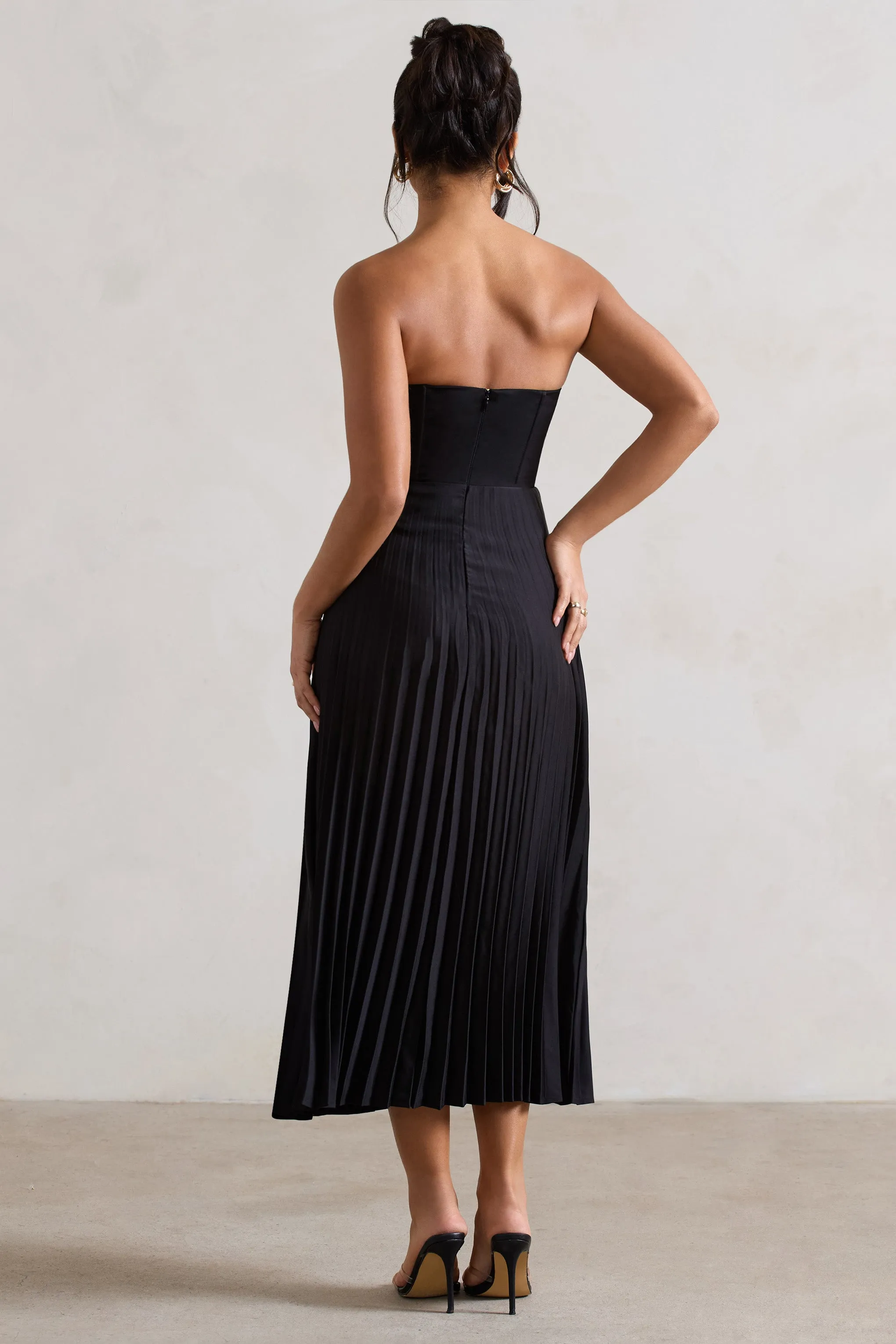 Bordeaux | Black Satin Corset Style Midi Dress sold by Club L London product image thumbnail 2