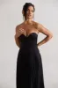 Bordeaux | Black Satin Corset Style Midi Dress sold by Club L London