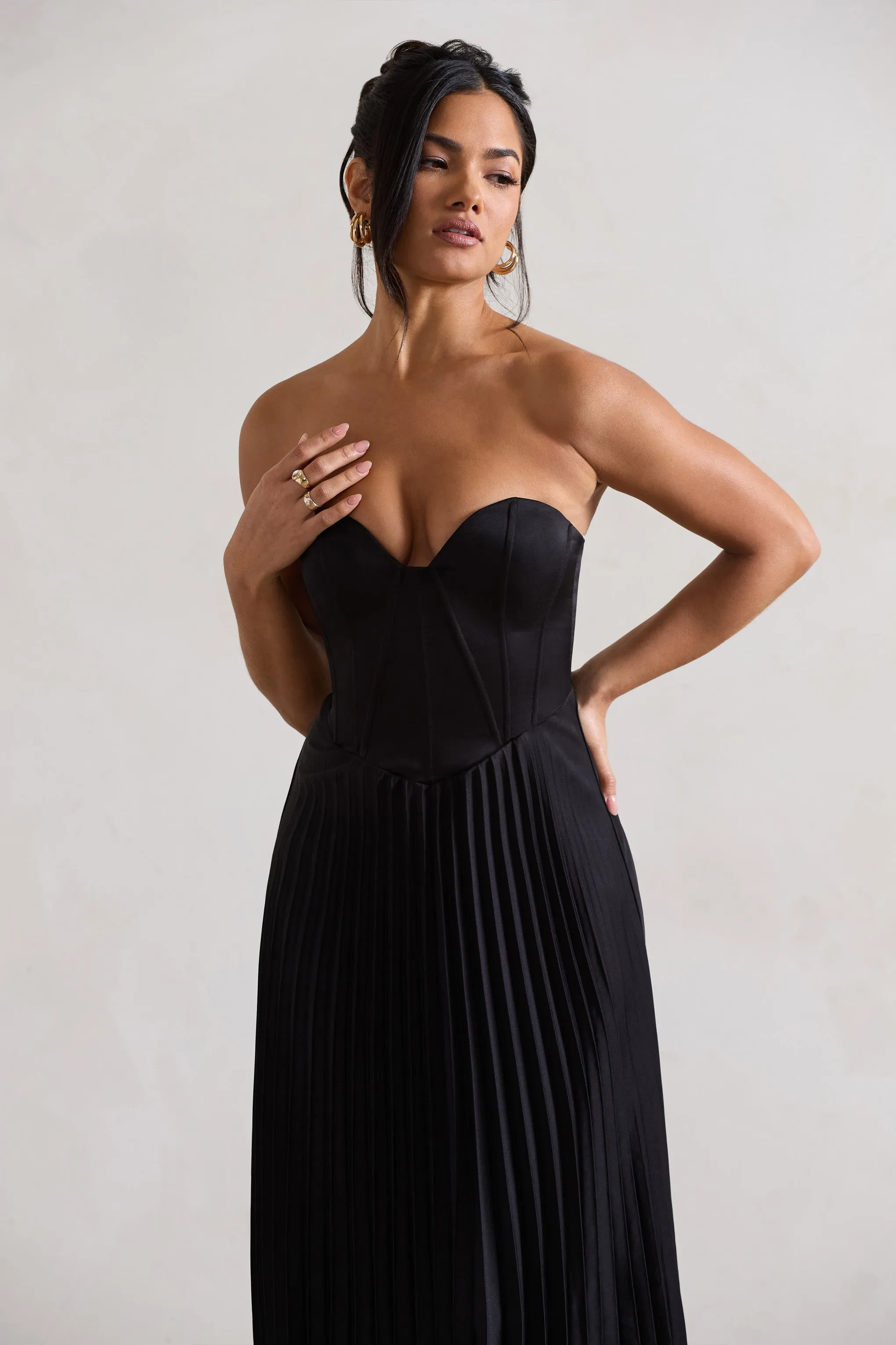 Bordeaux | Black Satin Corset Style Midi Dress sold by Club L London product image thumbnail 3