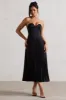 Bordeaux | Black Satin Corset Style Midi Dress sold by Club L London