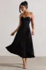 Bordeaux | Black Satin Corset Style Midi Dress sold by Club L London