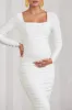 Prissie | White Ruched Square-Neck Long-Sleeve Maternity Maxi Dress sold by Club L London