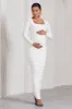 Prissie | White Ruched Square-Neck Long-Sleeve Maternity Maxi Dress sold by Club L London
