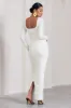 Prissie | White Ruched Square-Neck Long-Sleeve Maternity Maxi Dress sold by Club L London