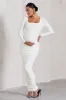 Prissie | White Ruched Square-Neck Long-Sleeve Maternity Maxi Dress sold by Club L London