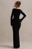 Cosmos | Black Asymmetric Long-Sleeve Split Maxi Dress sold by Club L London