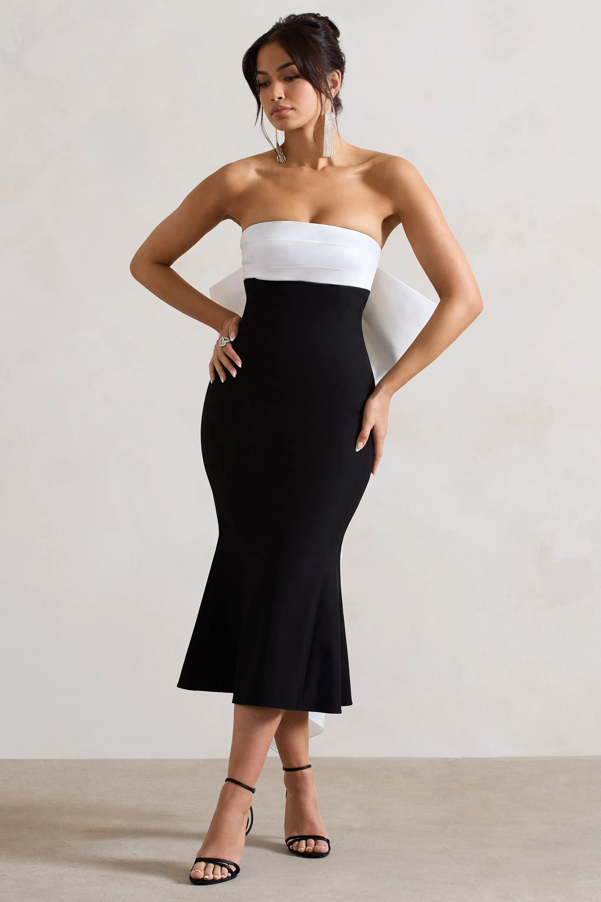 Wishlist | Black Bandeau Midi Dress With Oversized White Bow sold by Club L London product image thumbnail 4
