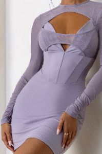 This Moment | Taupe High Neck Cut Out Mini Dress With Mesh Sleeves sold by Club L London