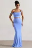 Neve | Blue Gathered Maxi Skirt sold by Club L London