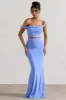 Neve | Blue Gathered Maxi Skirt sold by Club L London