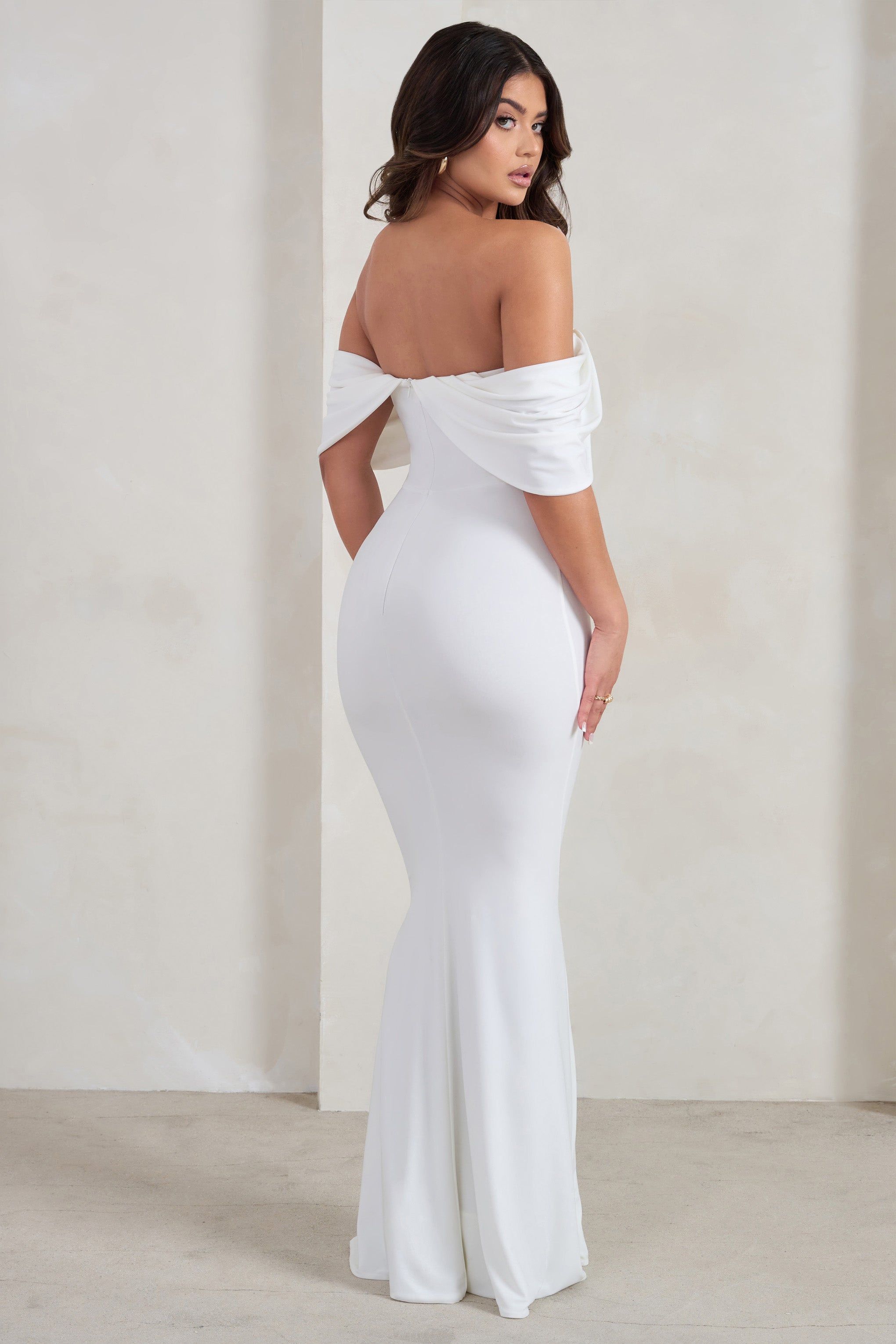 Gabrielle | White Bardot Neckline With Drape Sleeves Maxi Dress sold by Club L London product image thumbnail 2