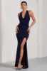 Glamour | Navy Backless V Plunge Halter Neck Maxi Dress With Side Split sold by Club L London