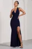 Glamour | Navy Backless V Plunge Halter Neck Maxi Dress With Side Split sold by Club L London