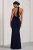 Glamour | Navy Backless V Plunge Halter Neck Maxi Dress With Side Split sold by Club L London