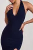 Glamour | Navy Backless V Plunge Halter Neck Maxi Dress With Side Split sold by Club L London