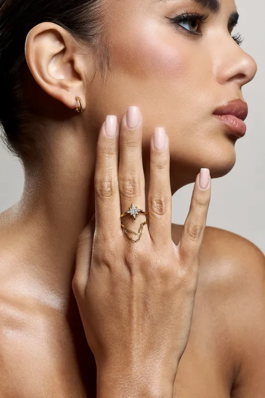 Aquila | Gold Diamante Layered Star Ring sold by Club L London