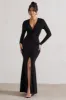 Tianna | Black Plunge-Neck Twisted Split Maxi Dress sold by Club L London