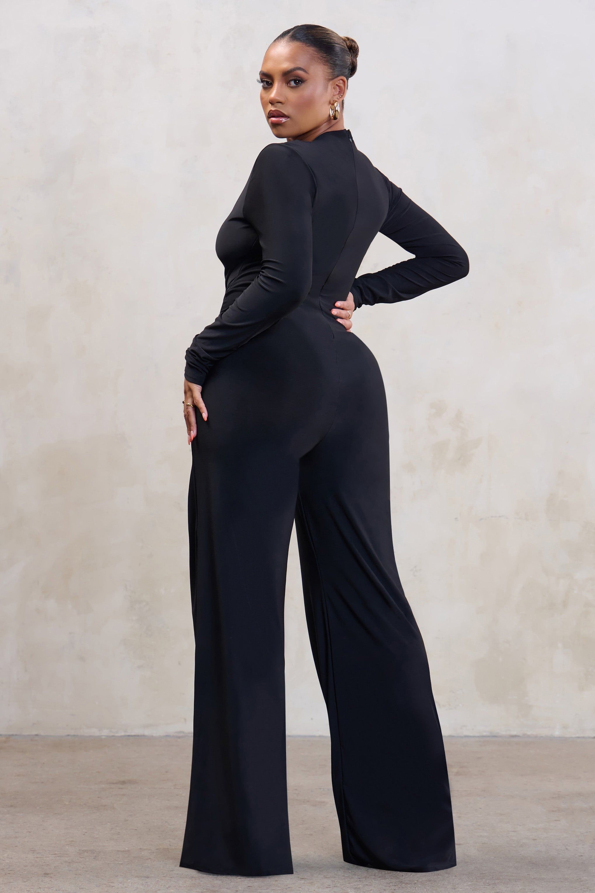Satisfaction | Plus Black Long Sleeve Wide Leg Jumpsuit sold by Club L London product image thumbnail 2