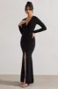 Tianna | Black Plunge-Neck Twisted Split Maxi Dress sold by Club L London