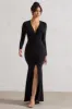 Tianna | Black Plunge-Neck Twisted Split Maxi Dress sold by Club L London
