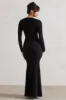 Tianna | Black Plunge-Neck Twisted Split Maxi Dress sold by Club L London