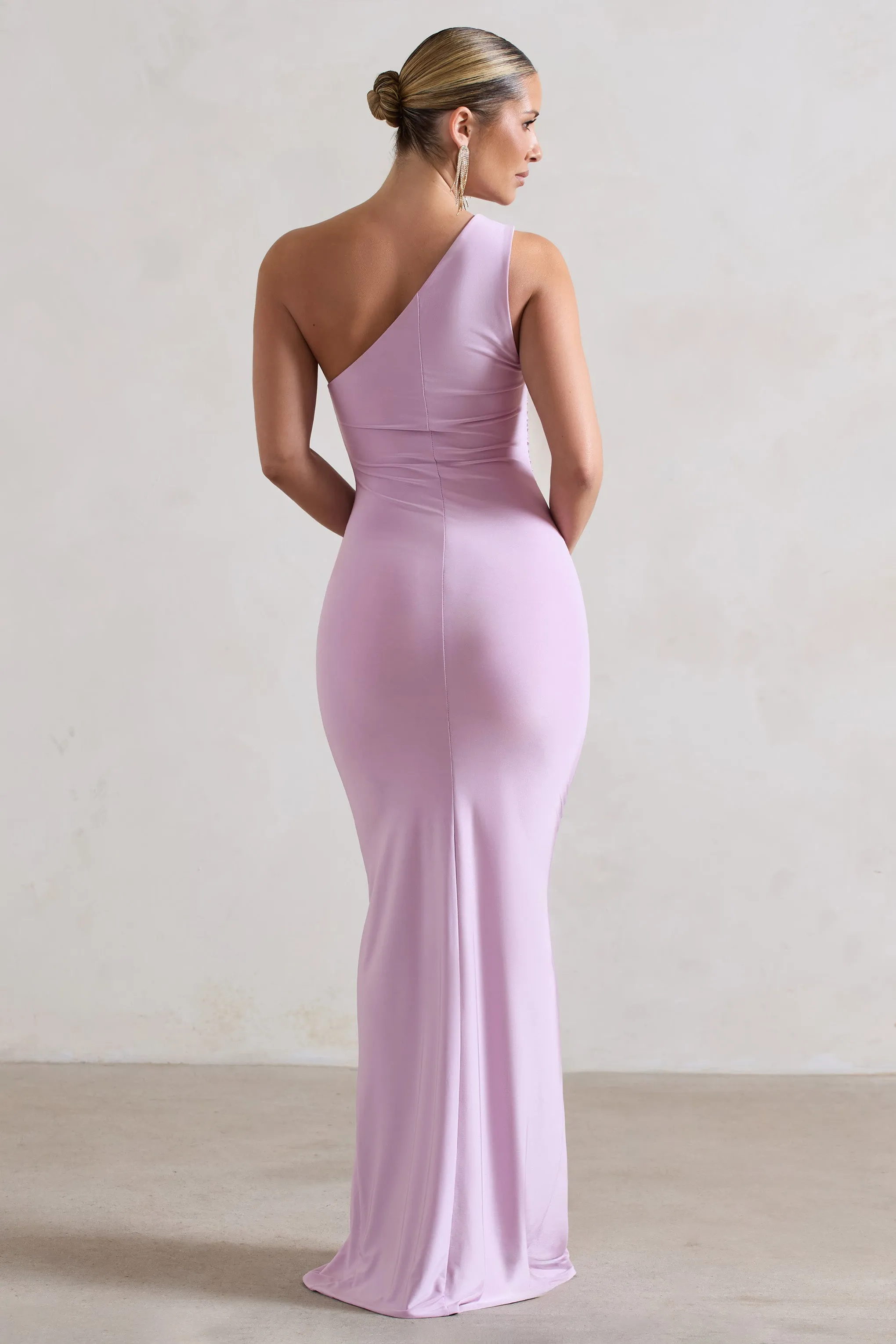 Ethereal | Lilac One Shoulder Ruched Split Maxi Dress sold by Club L London product image thumbnail 2