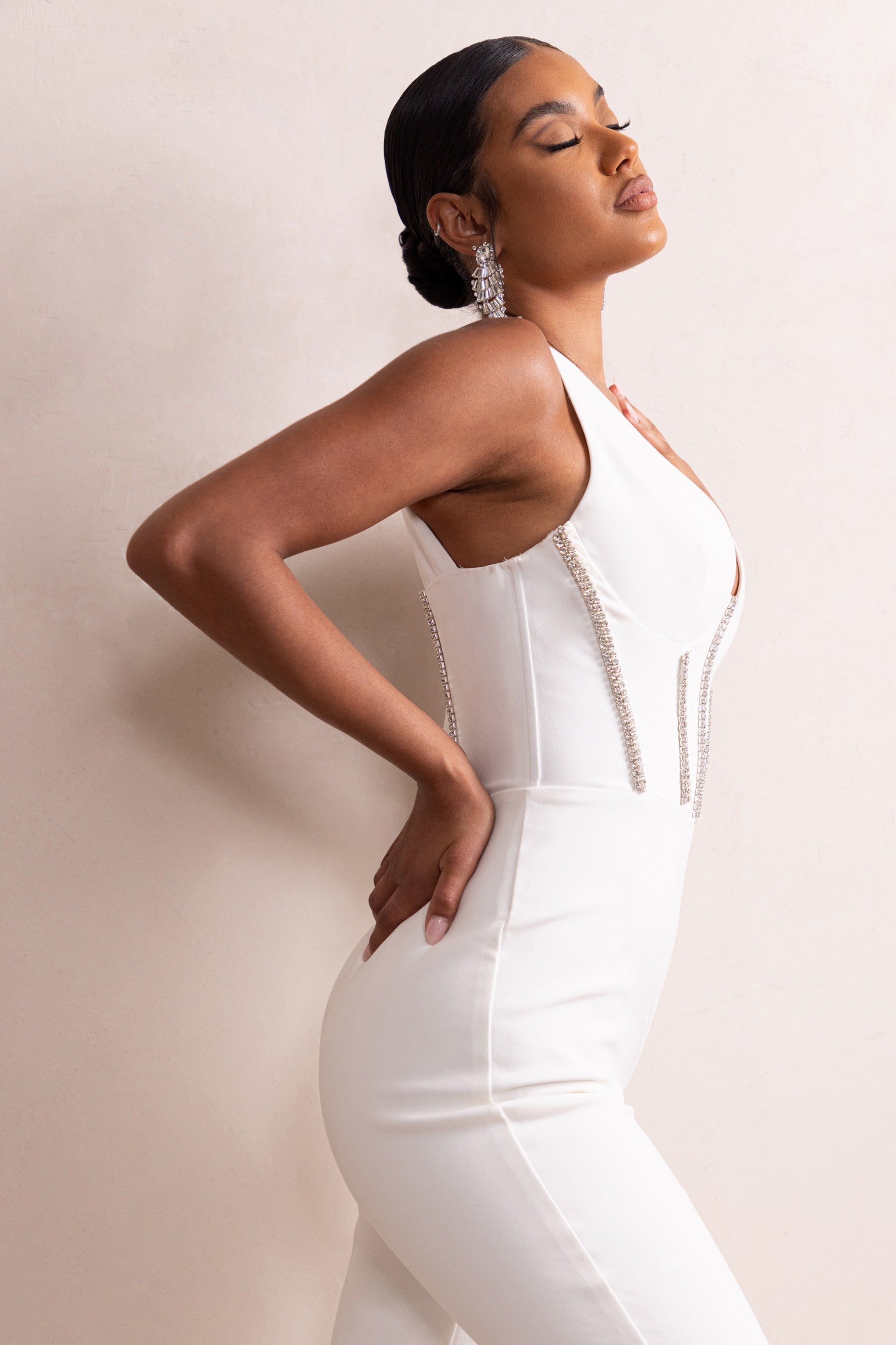 Alison | White Shaped Corset Jumpsuit With Diamante Trim Detail sold by Club L London product image thumbnail 3