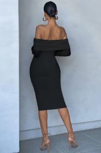 Hot Property | Black Ruched Mesh Bardot Midi Dress sold by Club L London