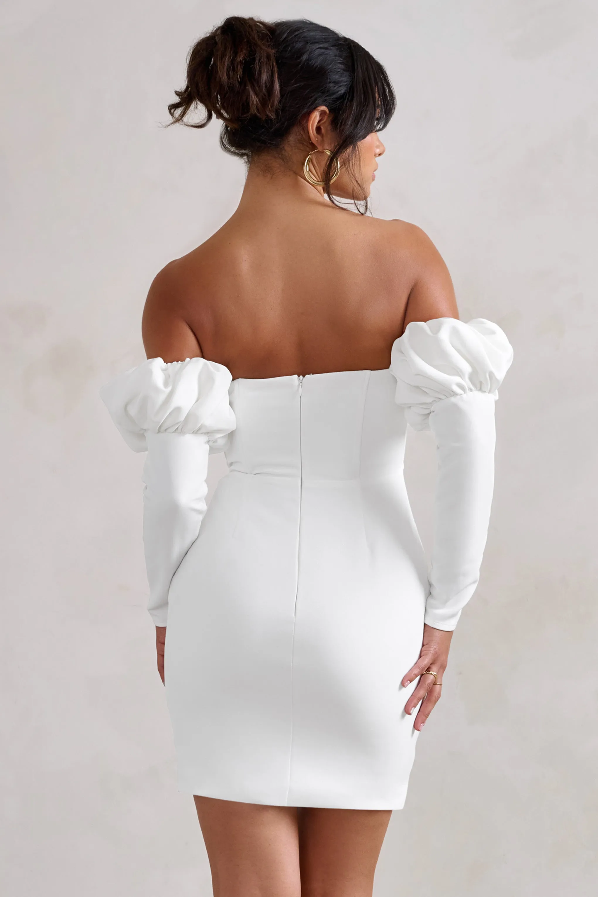 Laurie | White Bardot Puff Long Sleeve Mini Dress sold by Club L London product image thumbnail 2