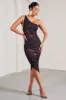 Dorit | Plum Print One Shoulder Asymmetric Ruched Midi Dress sold by Club L London