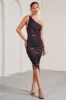 Dorit | Plum Print One Shoulder Asymmetric Ruched Midi Dress sold by Club L London