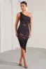 Dorit | Plum Print One Shoulder Asymmetric Ruched Midi Dress sold by Club L London