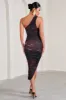 Dorit | Plum Print One Shoulder Asymmetric Ruched Midi Dress sold by Club L London