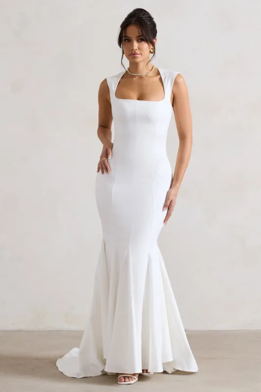 Adore You | Cream Square-Neck Structured Fishtail Maxi Dress sold by Club L London