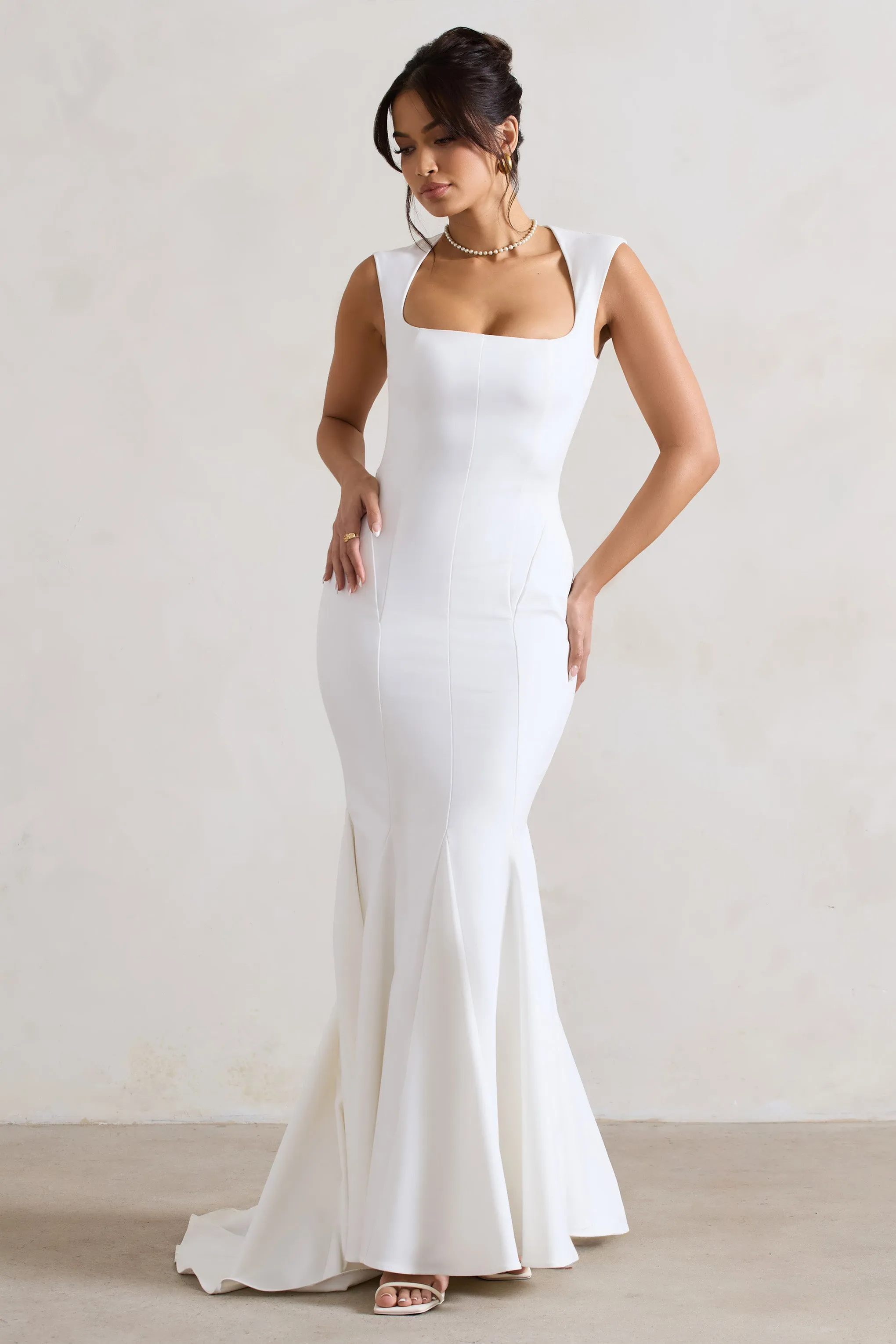 Adore You | Cream Square-Neck Structured Fishtail Maxi Dress sold by Club L London product image thumbnail 4