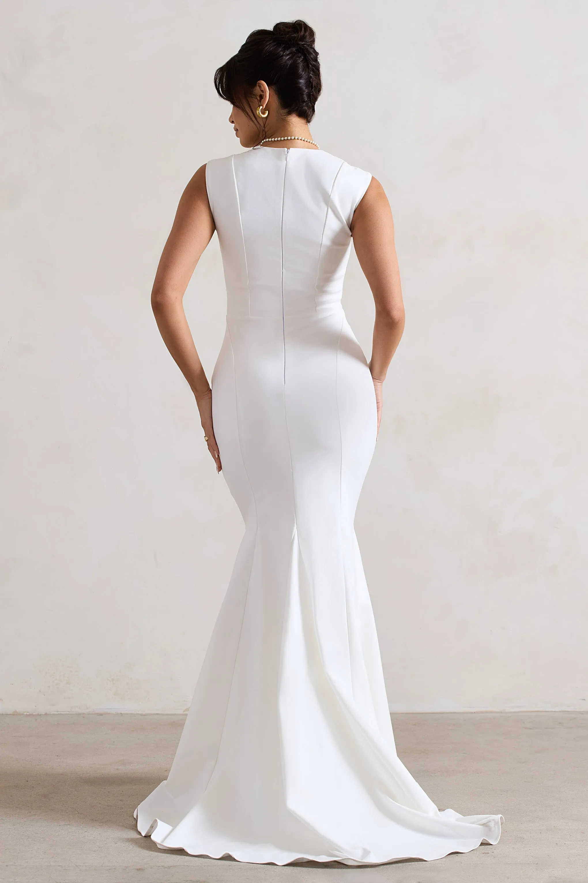 Adore You | Cream Square-Neck Structured Fishtail Maxi Dress sold by Club L London product image thumbnail 2